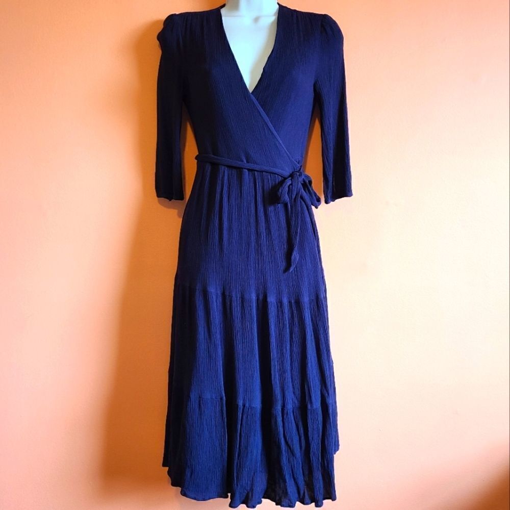 Boden Aurora Navy Blue Midi Wrap Dress Size 2R - Picture 2 of 11